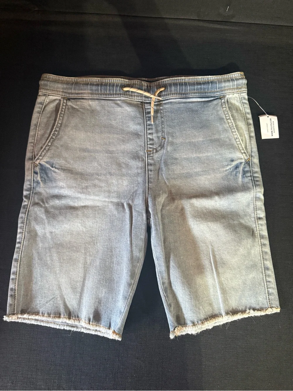 RSQ Light Blue Denim Drawstring Frayed-Hem Shorts
